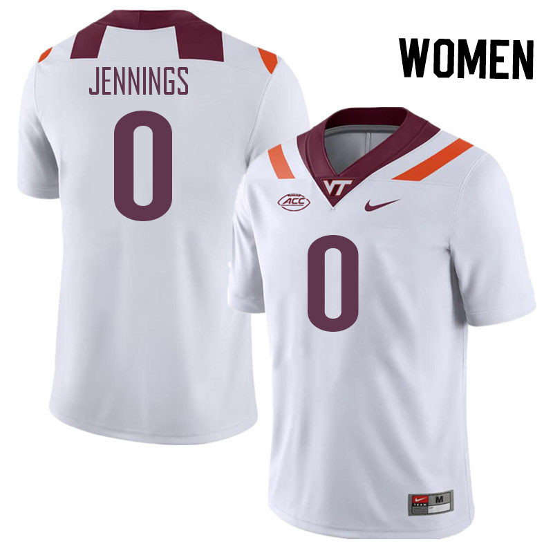 Women #0 Ali Jennings Virginia Tech Hokies College Football Jerseys Stitched Sale-White - Click Image to Close